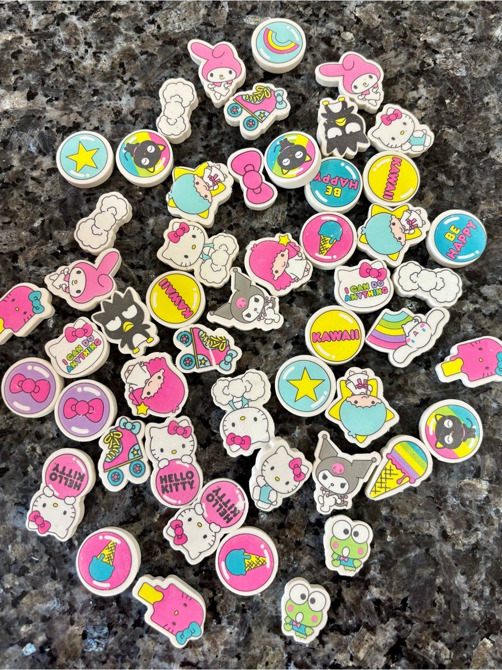 Hello Kitty & Kawaii Mixed Kids Erasers- Pink, Blue, Yellow